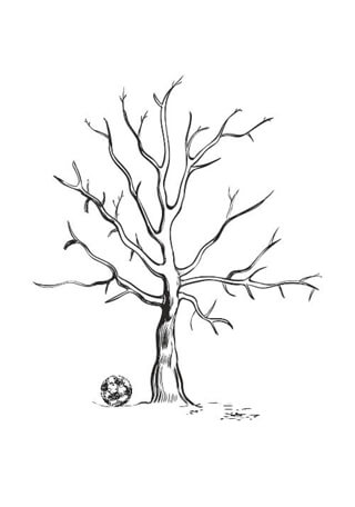 Fingeravtrycksaffisch med trä och fotboll